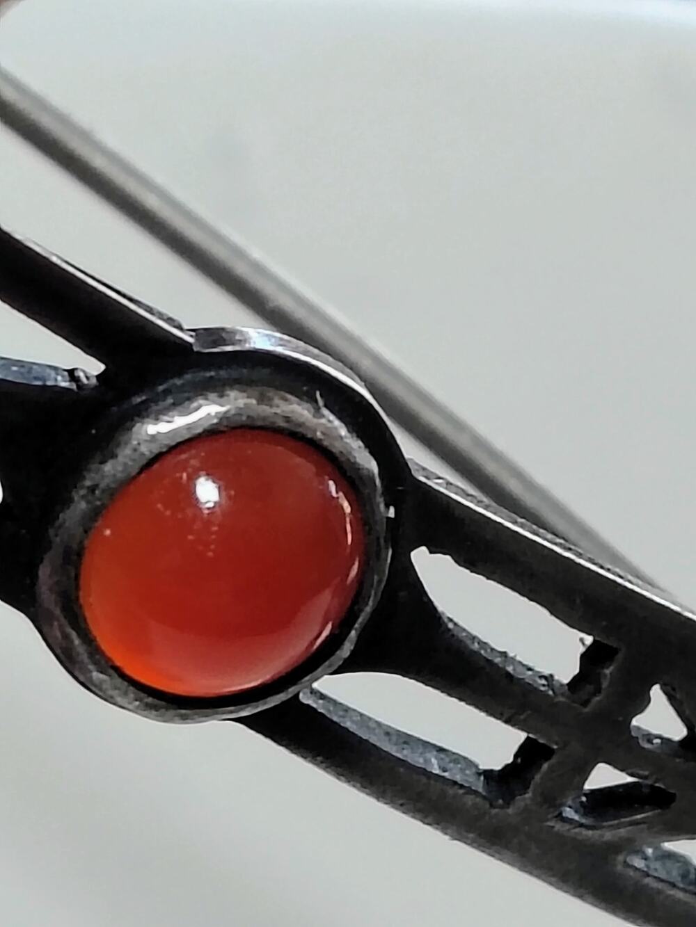 Vintage Sterling Silver Carnelian Arts & Crafts Openwork Bar Brooch Pin 925
